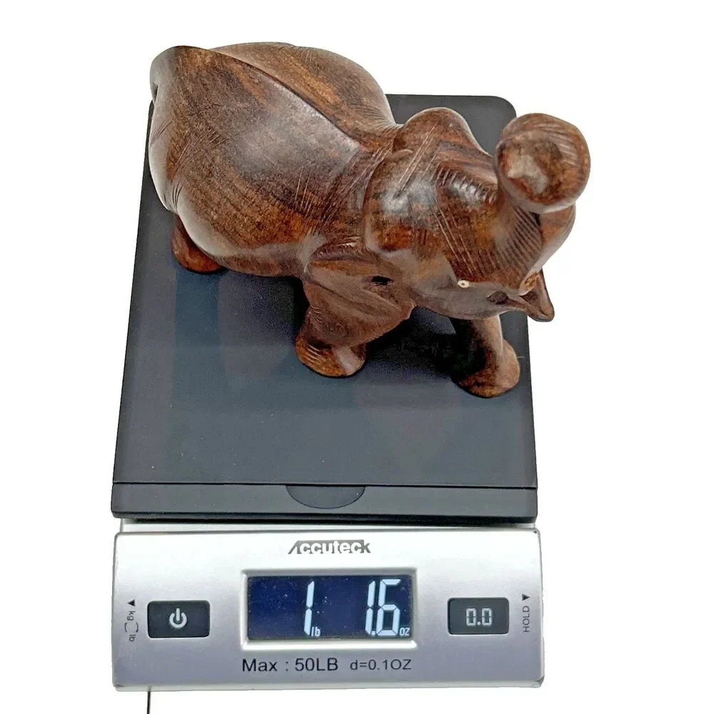 Hand Carved Wooden Elephant Figurine Safari Animal Home Decor *Missing Tusks*
